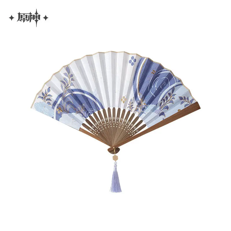 [Official]Kamisato Ayato Folding Fan Game Genshin Impact Vintage Style Bamboo Antique Fan Cosplay Costume Doujin Gifts