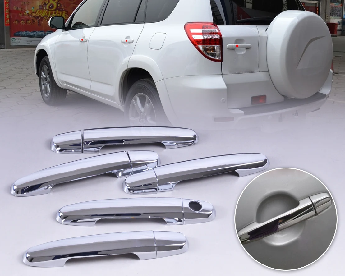 10Pcs Car Styling Chrome Door Handle Cover Trim Moldings for Toyota RAV4 5Door 2006 2007 2008 2009 2010 2011 2012 2013+