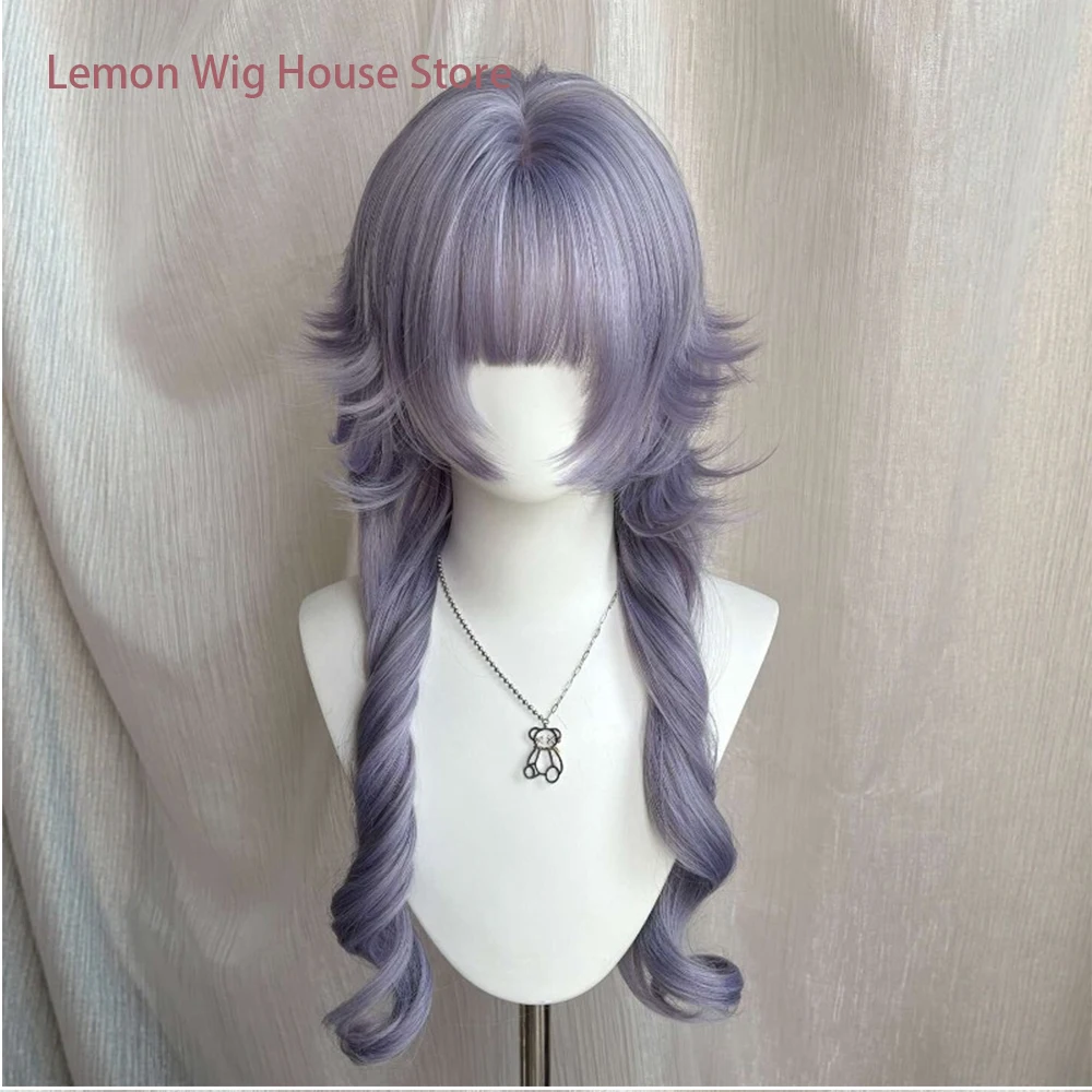 Picture 3: Purple Long Curly Hair Wig with Bangs Roman Roll Princess Roll Lolita Cosplay Wigs for Women Use Outward Curly Synthetic Wig