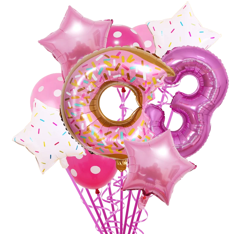 1 Set Donut Foil Balloons Set 32 Inch Pink Number 1 2 3 Year Candy Star Dot Latex Balloon Birthday Party Decorations Baby Shower