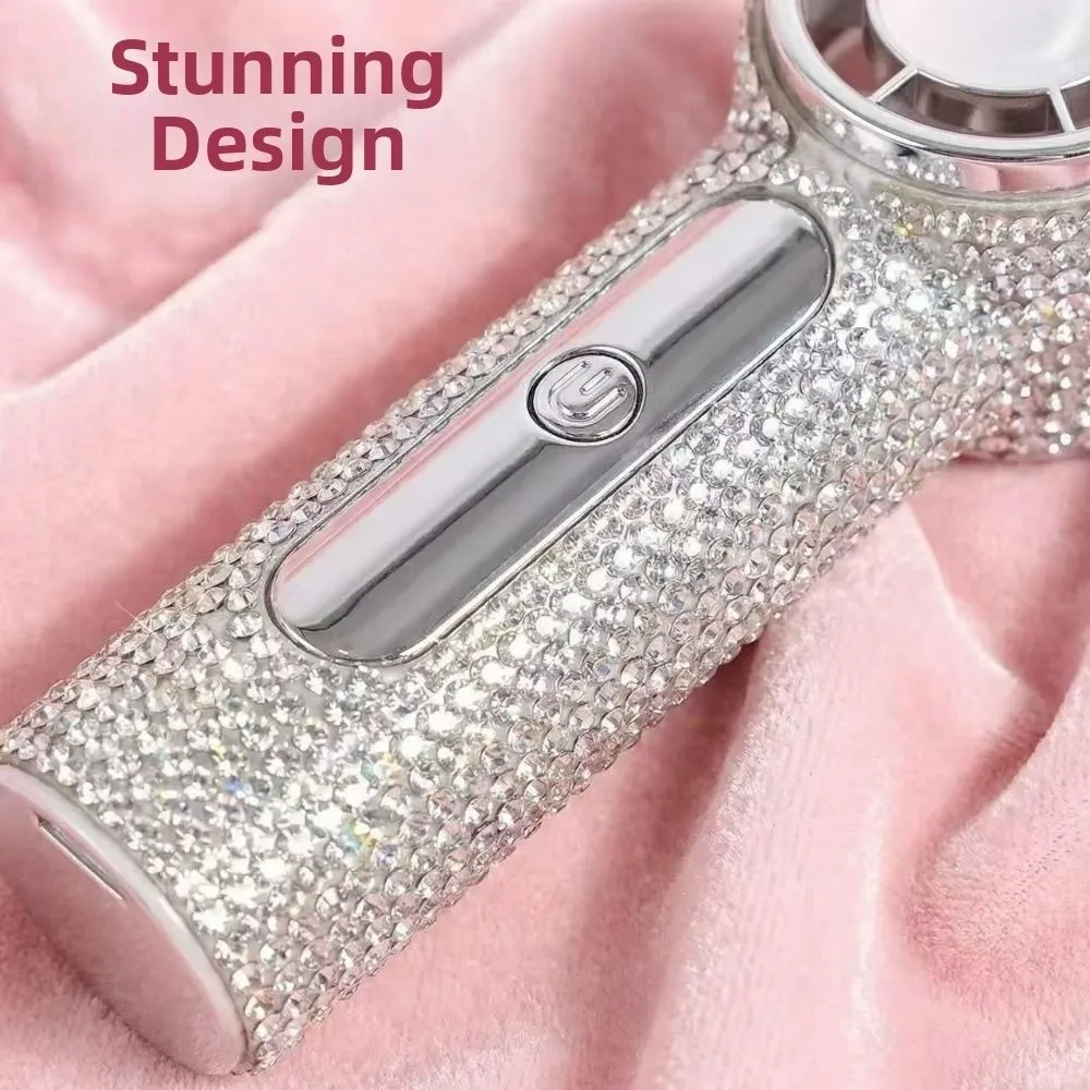 Digital Display Rhinestone Handheld Fan Sparkling 100 Gears Portable Hand Fan Quiet Operation Long-Lasting Personal Electric Fan