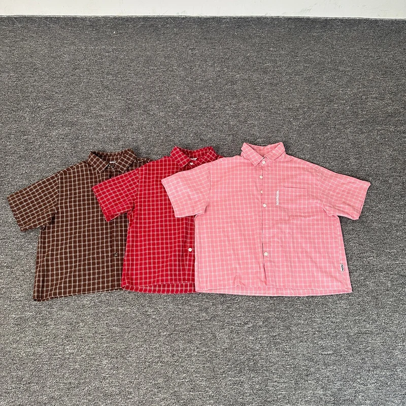 

Good Quality Mertra Green Blue Plaid Shirts Men Women Pure Cotton Casual Short Sleeve Oversized T-Shirts