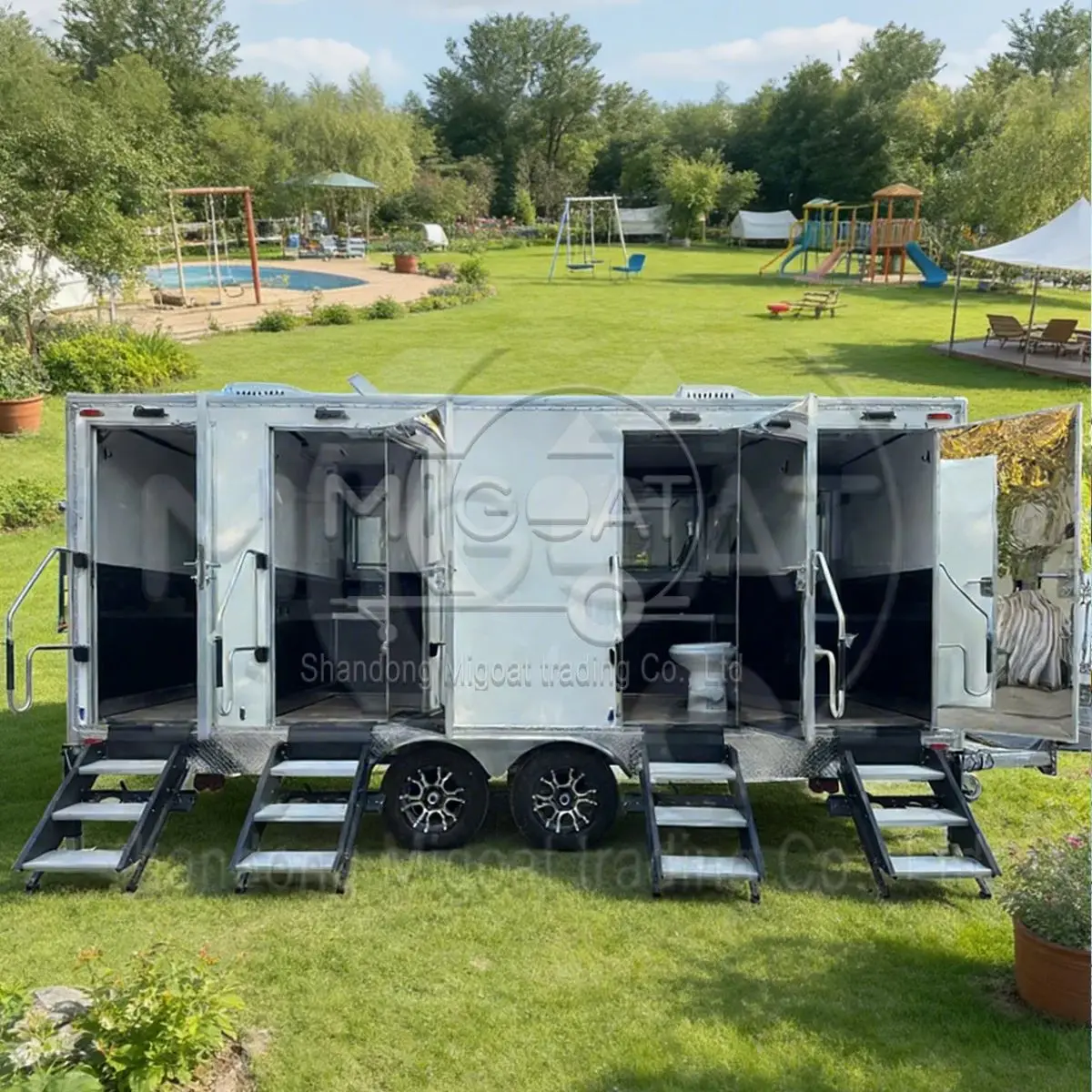 

4-Stall Portable Restroom Trailer with Sink Outdoor Mobile Toilet for Construction Site & Scenic Area