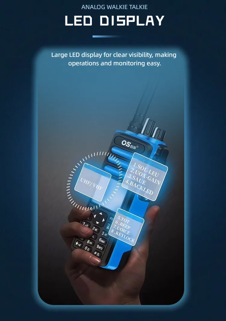 أجهزة اتصال لاسلكية طويلة المدى محمولة 10 وات OS-8668 VHF 136-174 شاشة LED DTMF جهاز اتصال لاسلكي