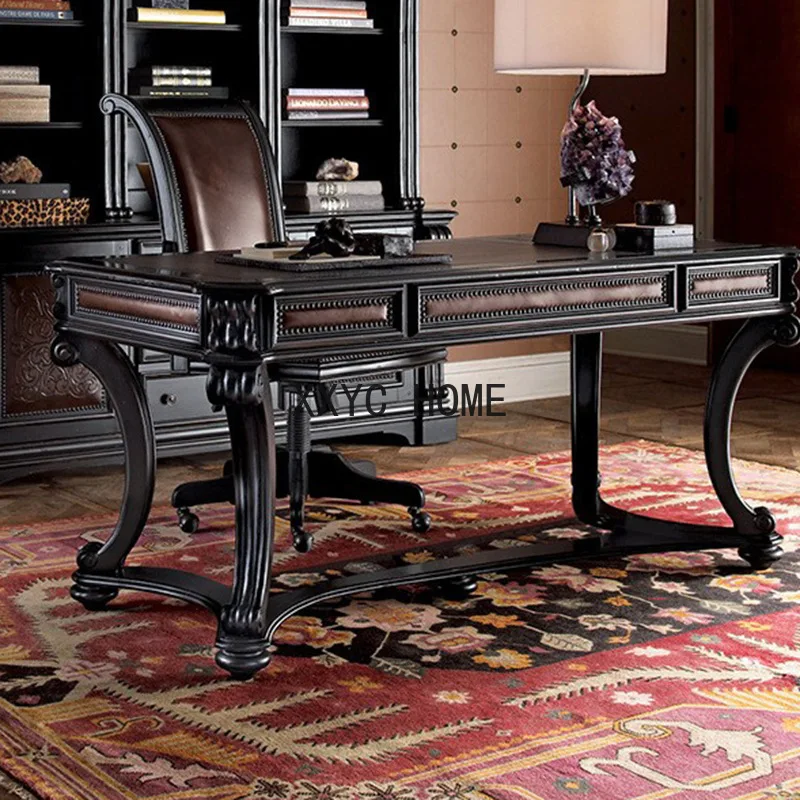 

Французский античный черный стол из массива дерева вилла простой американский письменный стол