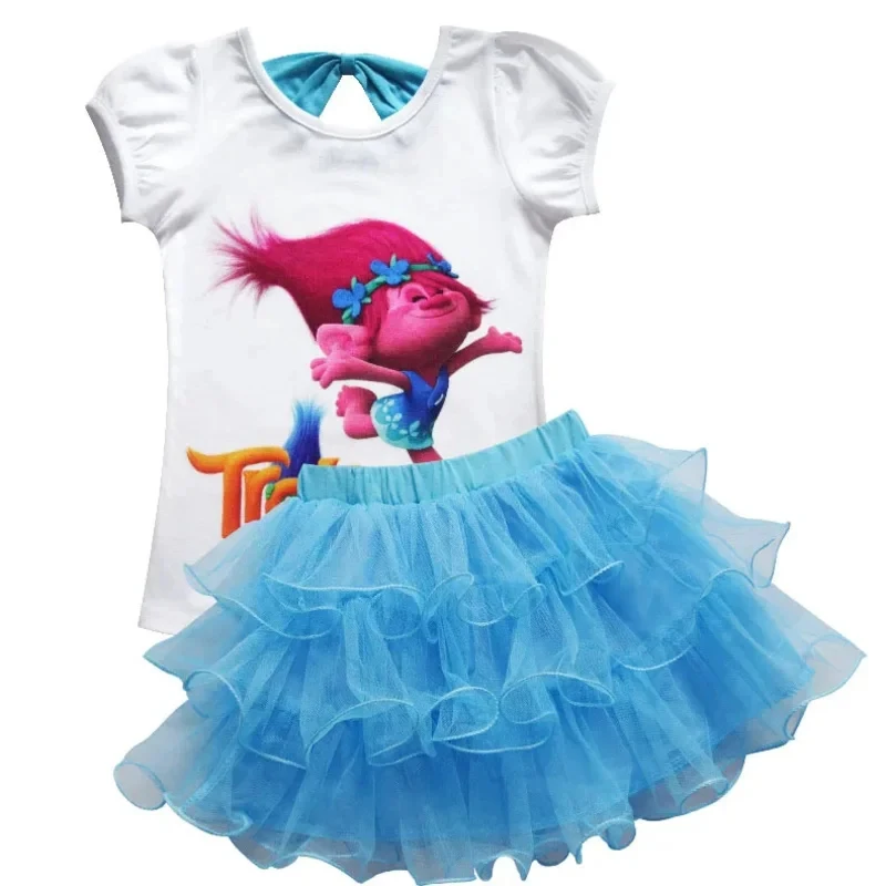 ★ Disfraz de Halloween para Niños Pequeños, Estilo Casual de Verano, Camiseta y Falda de los Siete Colores de Poppy Troll, Peluca de Dibujos Animados, Novedad 2026 ♥ Mira a mí ←_←