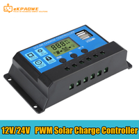 60A Solar Panel Charge Controller 12V 24V 2 USB 10A 20A 30A 40A 50A 60A Solar Controller Battery Charge Regulator PWM controller