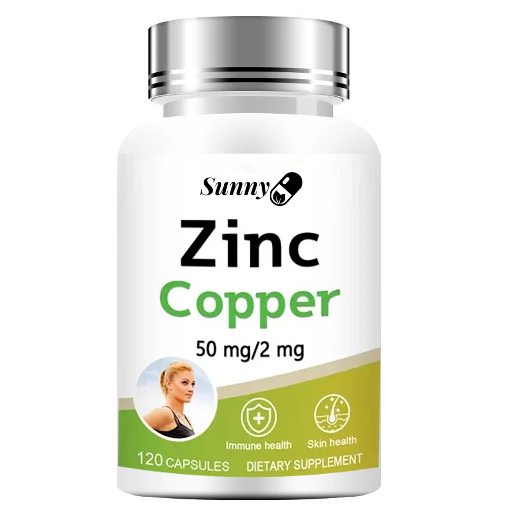 Zinc and Copper Dietary Supplement, 120 Capsules, Mineral and Antioxidant Supplement, Immunity and Mood, Supports Skin Health