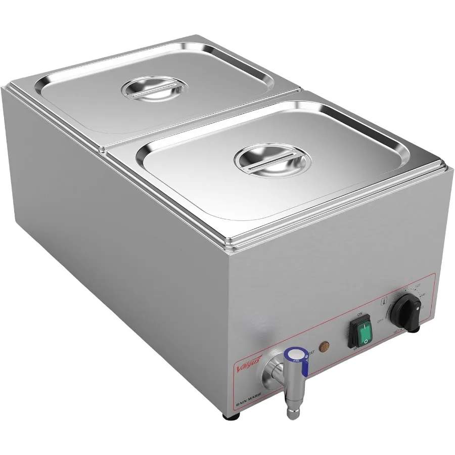 Valgus Acero inoxidable de grado comercial 2 secciones 19 cuartos Bain Marie Buffet calentador de alimentos mesa de vapor con tapa y grifo para el hogar y