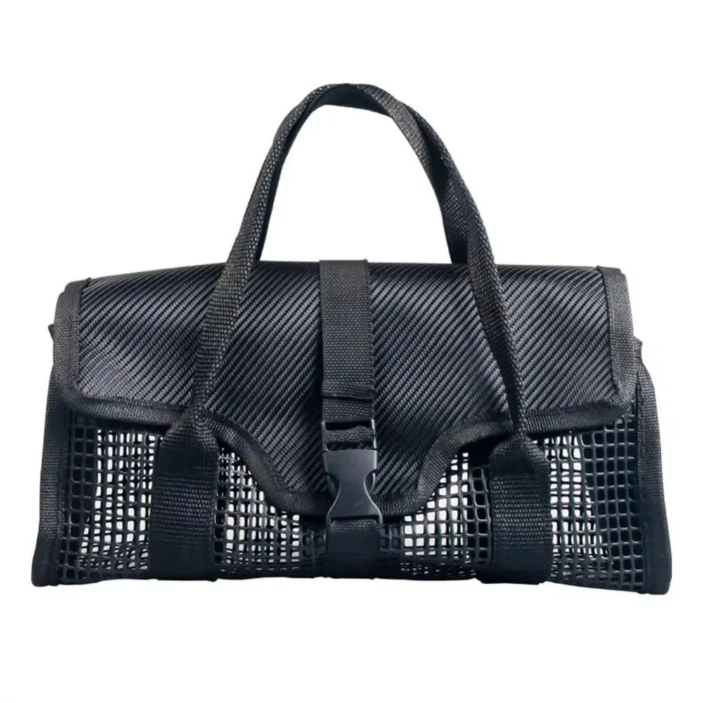 

Large Capacity Lure Storage Bag Hollow Out With Handle Jigging Bait Organizer PVC Black Hooks Box Jig Mesh Bag Freshwater