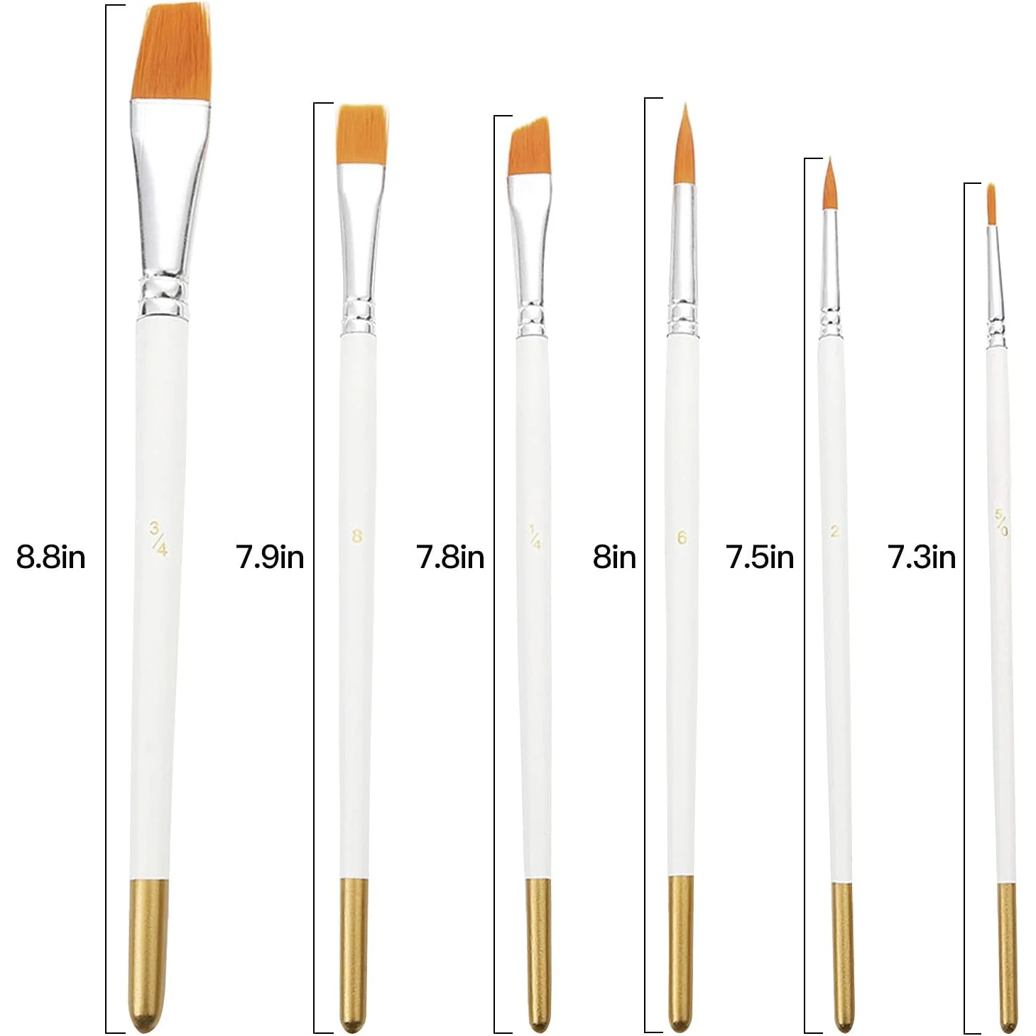 BOMEIJIA-Round Flat Paint Brush para aquarela, acrílico, guache, tinta a óleo, arte suprimentos, 6pcs