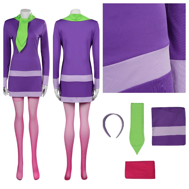 

Daphne Blake Cosplay Costume Women Dress Headband Outfits Halloween Carnival Party Disguise Suit