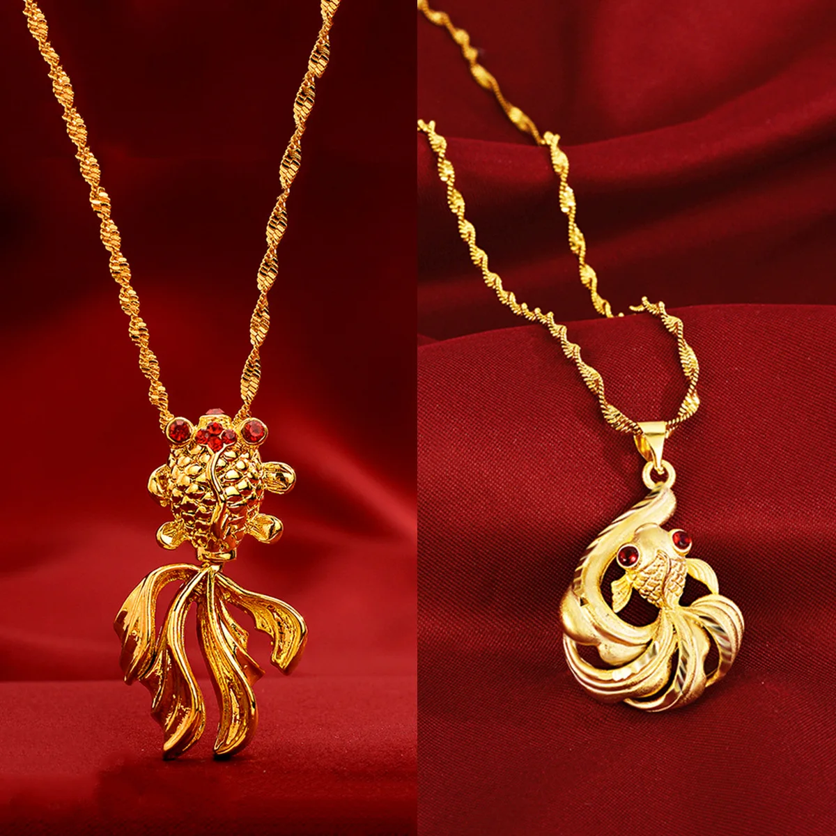 High quality 24k pure gold carp necklace for women large goldfish pendant AU999 gold water wave chain necklace real gold female