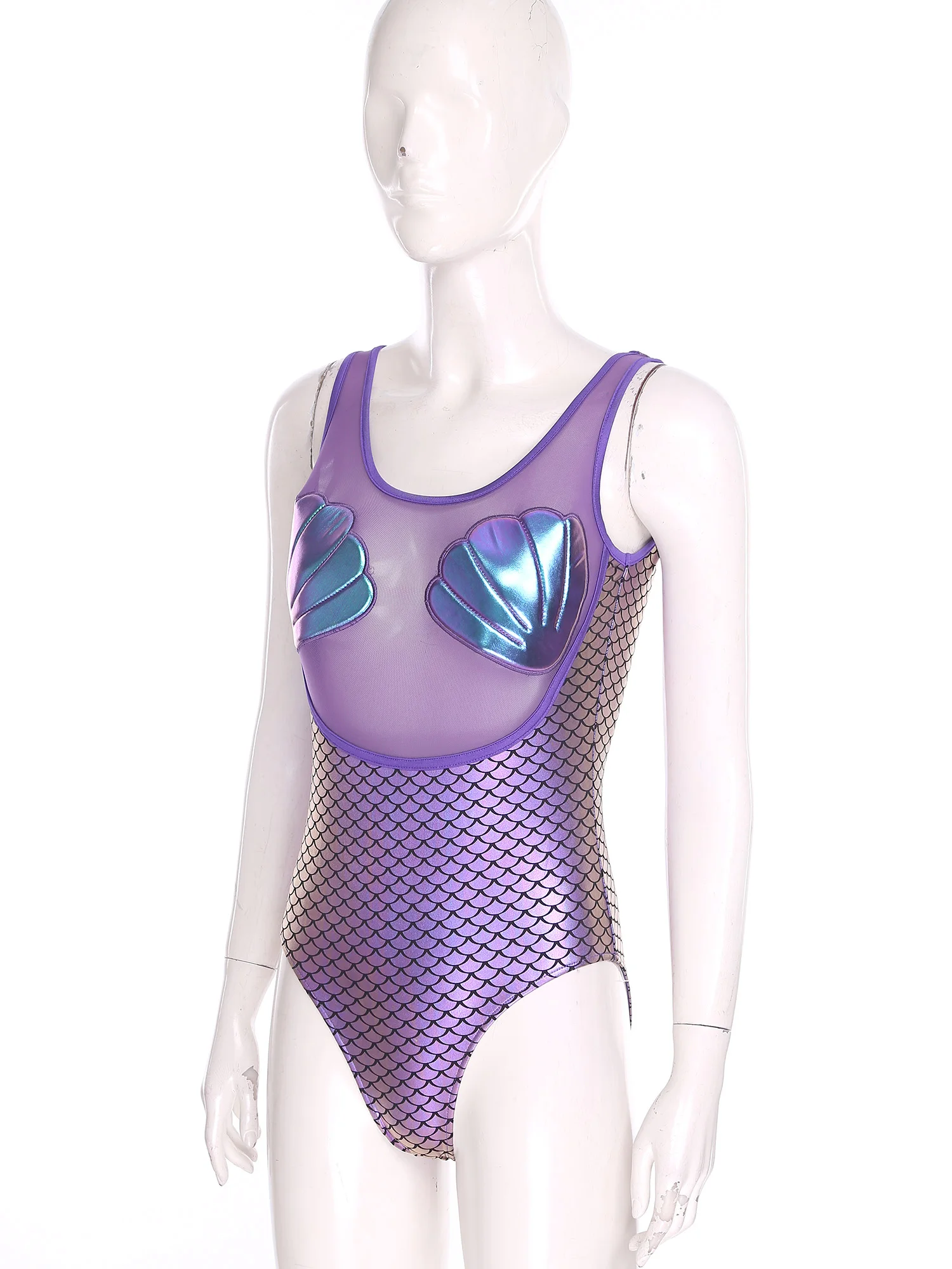 

One Piece Conservative Mermaid Print Swimsuits Adult Women Shiny Fish Scale Bathing Suit Swimming Pool Party Summer Beachwear