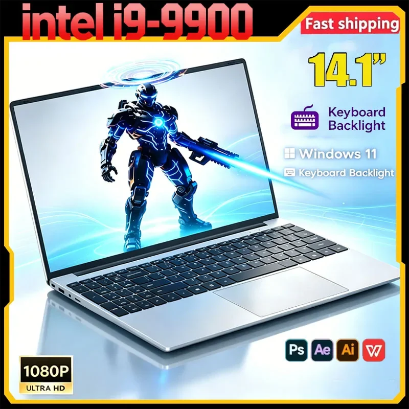 New 14.1" Core I9 9900 Laptop Computer Windows 11 Notebook PC Gamer 32GB DDR4 2048GB 1TB SSD 1920*1080 Office Computer PC