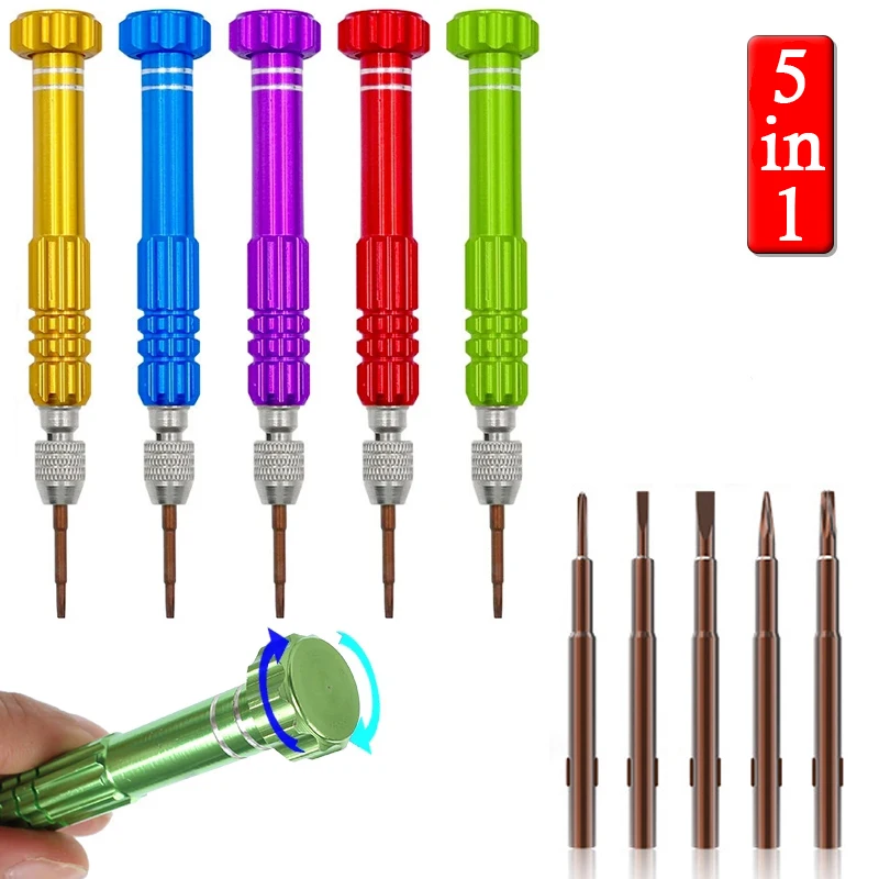 5 in 1 Multi-Function Aluminum Alloy Screwdriver Tools Mini Screwdriver Screw driver Universal DIY Tools Repair Phone Open Tools