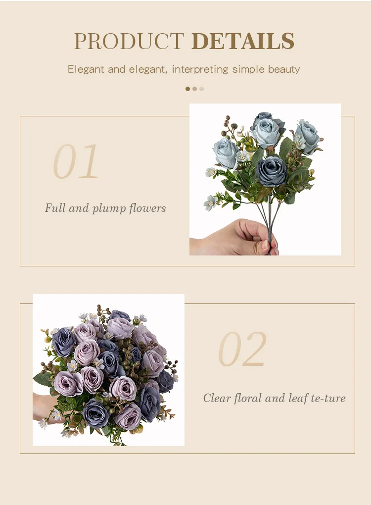 Seiden-Kunstblumen Rosen Hochzeits-Brautstrauß Heimvase Weihnachten Outdoor Garten Bonsai DIY Geschenkbox Festdekoration – Detail 14