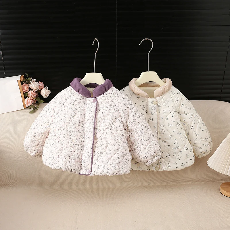 Kids Fashion Print Warm Coats Children Winter Comfortable Thick Plush Versatile Outerwear Baby Daily Outdoor Thermal Jacket