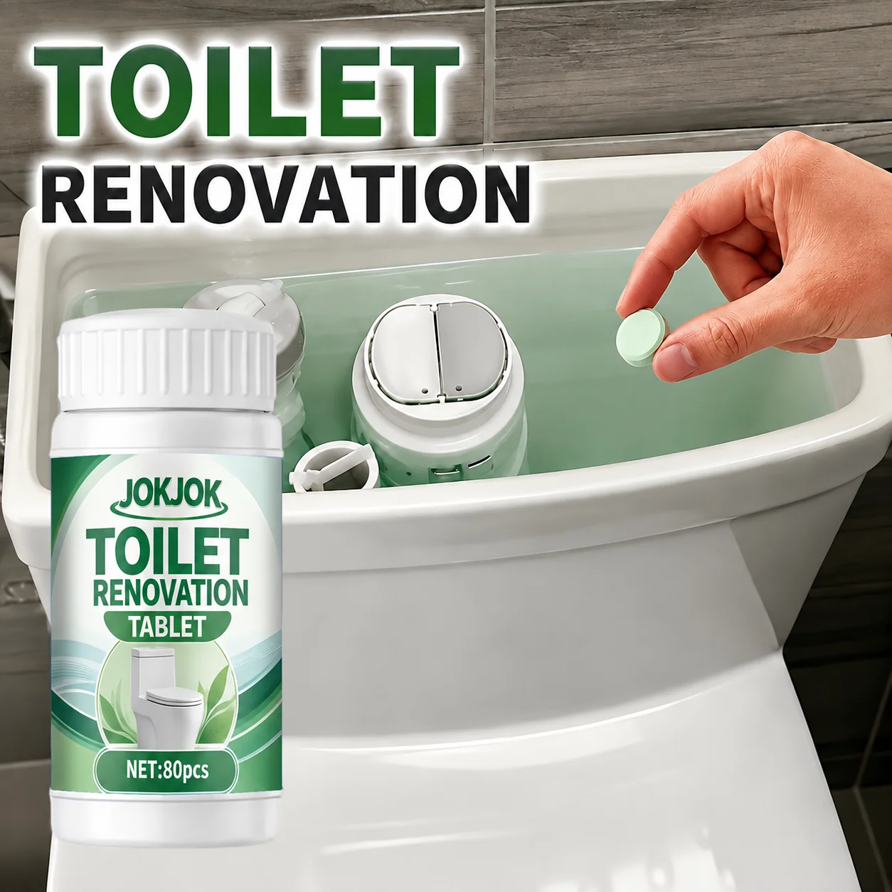 JOKJOK Toilet Cleaning Tablets 80PCS Effervescent Bowl Tank Cleaner For Urine Scale Water Stains Yellowing Odor Removal