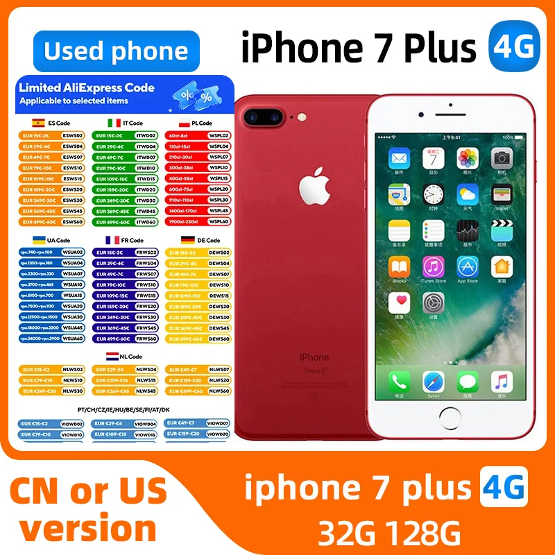 Apple iPhone 7 Plus 4G LTE Retina HD 1920x1080px 5.5inch CPU Apple A10+M10 coprocessor 12MP camera 2900mAh used phone