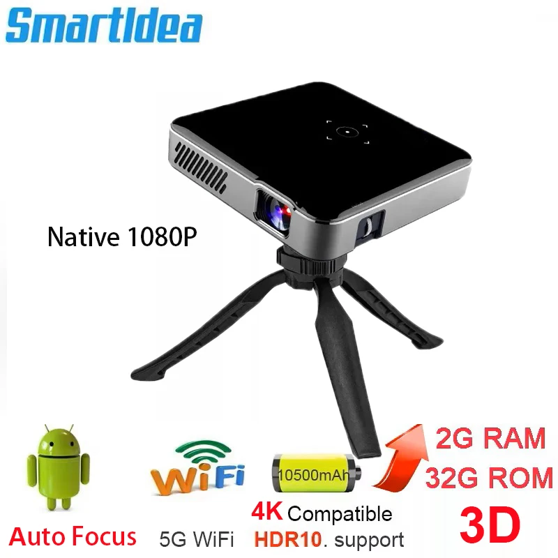 Smartldea Full HD 4K 3D Smart Projector Auto Focus Android 9.0 5G Wifi DLP Proyector 10500mAh battery Mobile Smartphone beamer