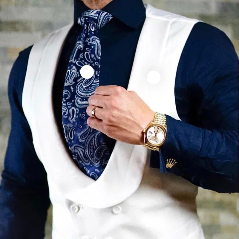 White Men Vest with Double Breasted for Wedding Groom Slim Fit One Piece Custom Casual Waistcoat V Neck Groomsmen Suit Coat