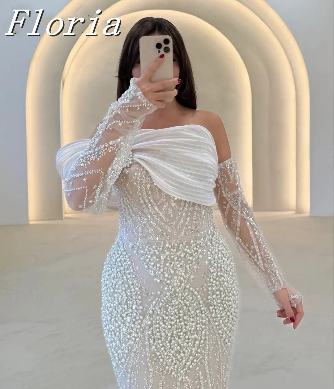 

Elegant Ivory White Off The Shoulder Beading Mermaid Evening Party Gown Luxury Princess Long Prom Dress Customized