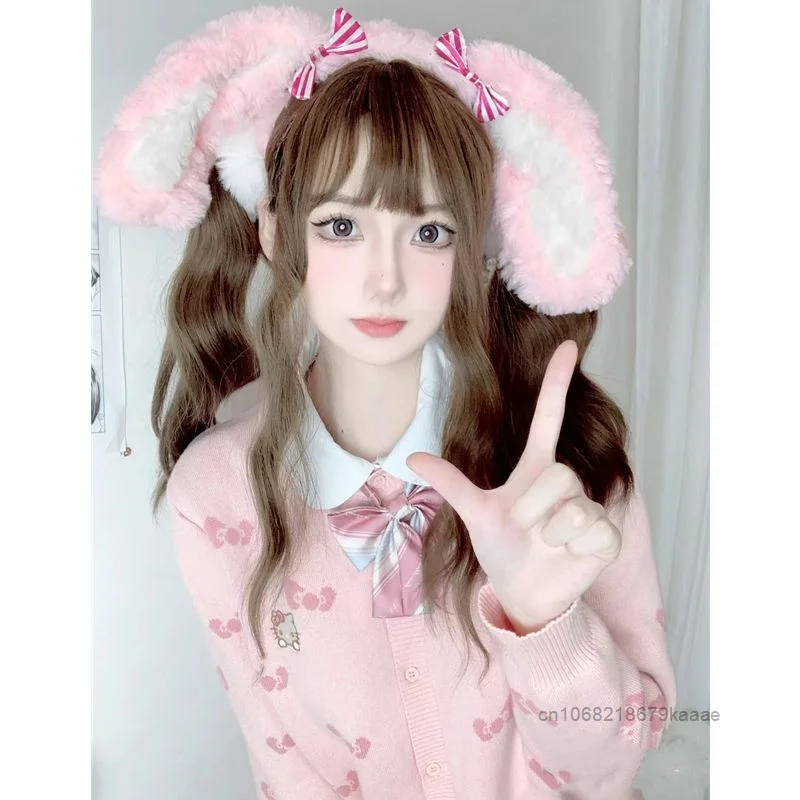 Sanrio Hello Kitty Cardigan Sweater Korean Version Sweet Bow Female Students Sweater Kawaii Soft Girl Style Knit Sweater Jacket