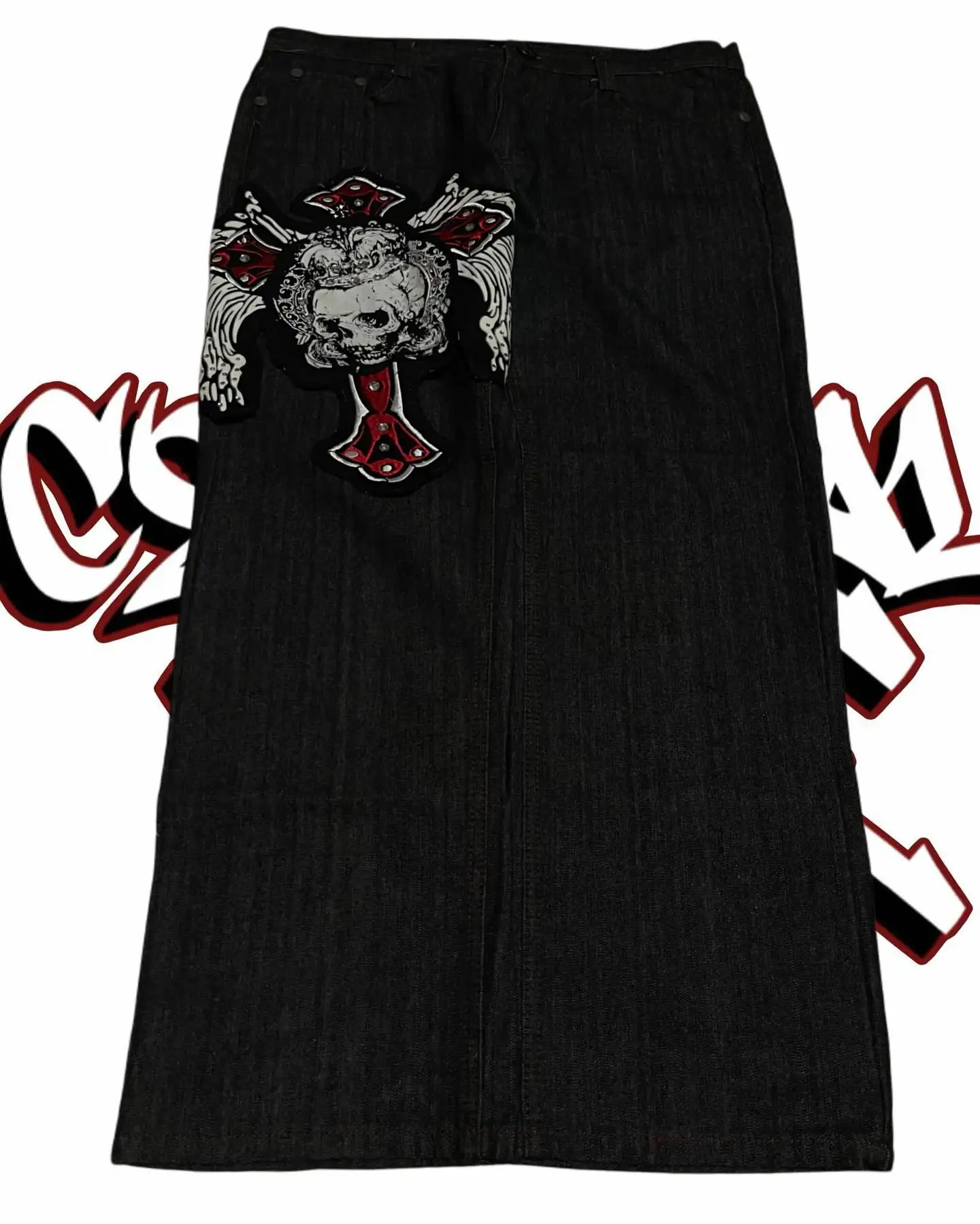 Retro Y2K Gothic Graphic Embroidery Jeans Wide-Leg Loose Fit Harajuku Hip-Hop Street Style Trendy Clothing for Men And Women