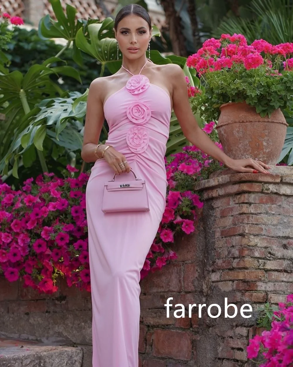 Maßgeschneiderte klassische Jersey-Faltenblume, A-Linie, Neckholder, Midi-Kleider, Abendkleider, exquisiter moderner Stil, Pastrol, Unisex, Chinesisch