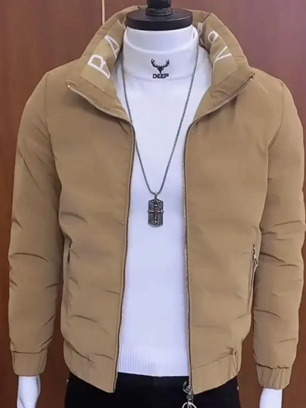 

Winter New Men's ort Lightweight Thiened down Cotton Jaet Slim Fit Warmth Non-Wa Leather Coat Bright Surface Cleanfit