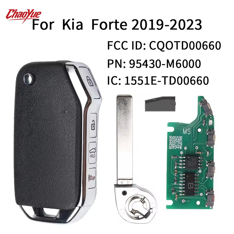 

CY para KIA Forte 2019-2023 Llave remota abatible 3+1 botones Baúl 433MHz PN: 95430-M6000 FCC ID: CQOTD00660 IC: 1551E-TD00660