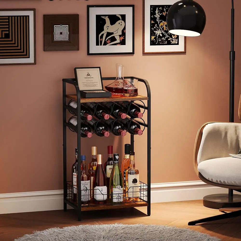 Meja Bar Anggur 3 Tingkat: Tempat Botol Minuman Keras Kecil dengan Rak Display Wiski Sudut Kabinet Bar Anggur Mini Ra Anggur 8 Botol