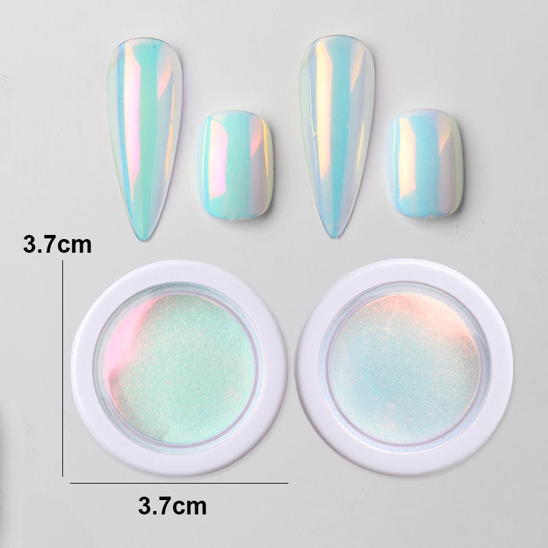 1/2 Stück Rosa Aurora Chrom-Nagelpuder Schillerndes Meerjungfrauen-Pigment Schimmerndes Neon-Perlen-Nagelkunstpulver Sommer-Maniküre-Dekoration – Detail 8