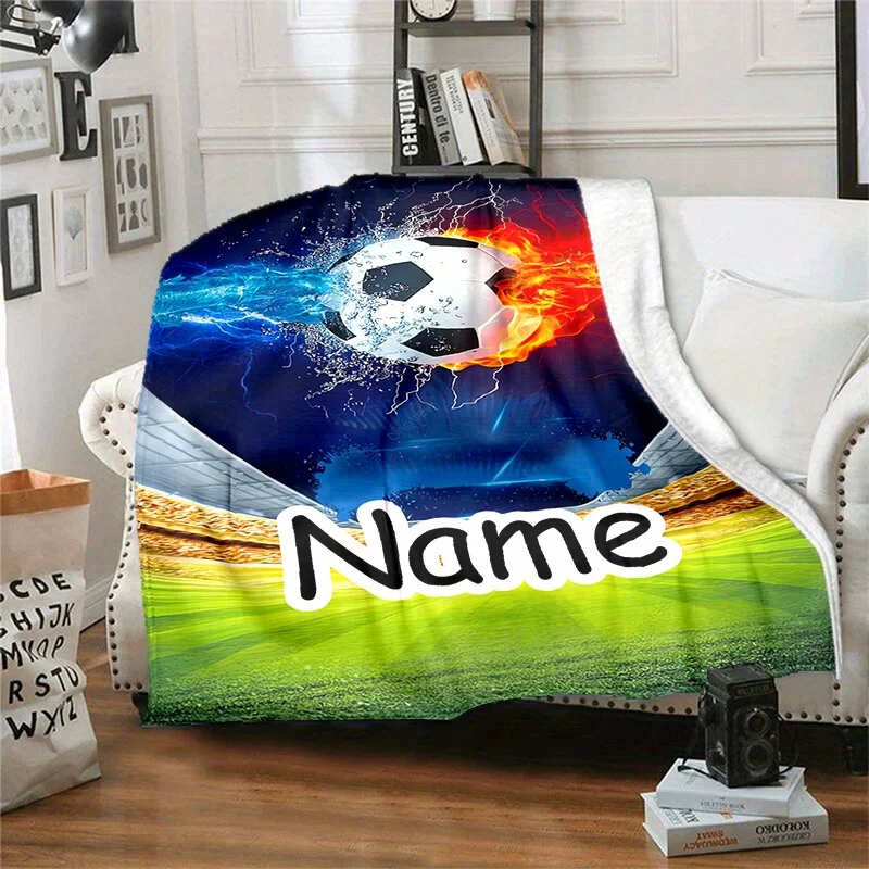 Customized Name Football Fan Blanket with Ultra Soft Flannel, Vivid 3D Football Design, Personalized Gifts for Office Travel