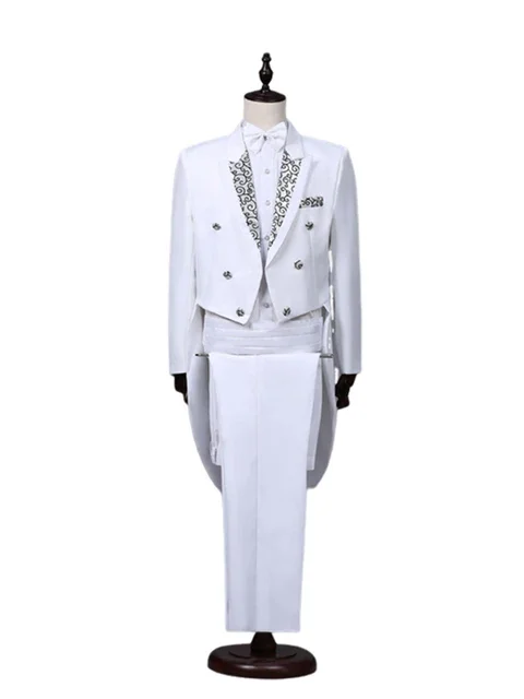 Herenrok Klassiek Modern Wit en Zwart Basic Stijl Herenpak met Slipjas Zanger Goochelaar Podiumjas Outfits - afbeelding 1