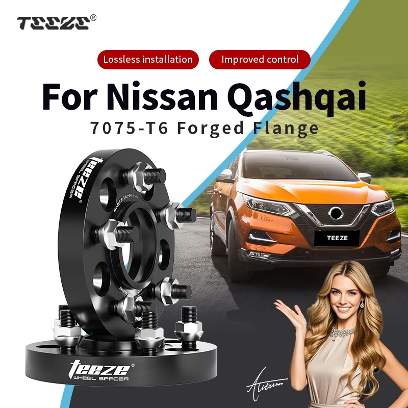 Teeze 2/4pcs 5x114.3 66.1mm 12x1.25/12x1.5 Hub Centric Black Forged wheel spacer For Nissan Qashqai Flange Plate15/20/25/30/35mm