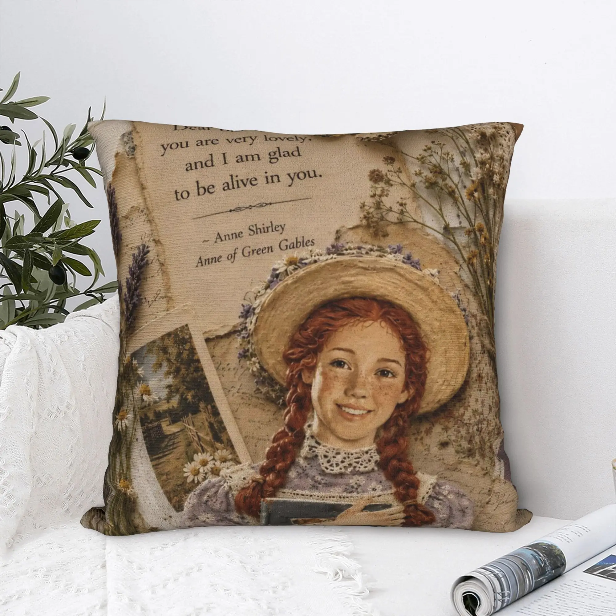 Green Gables Cartoon Anne Pillowcase Printed Polyester Cushion Cover Decoration Book Lover Quote Throw Pillow Case Cover Square
