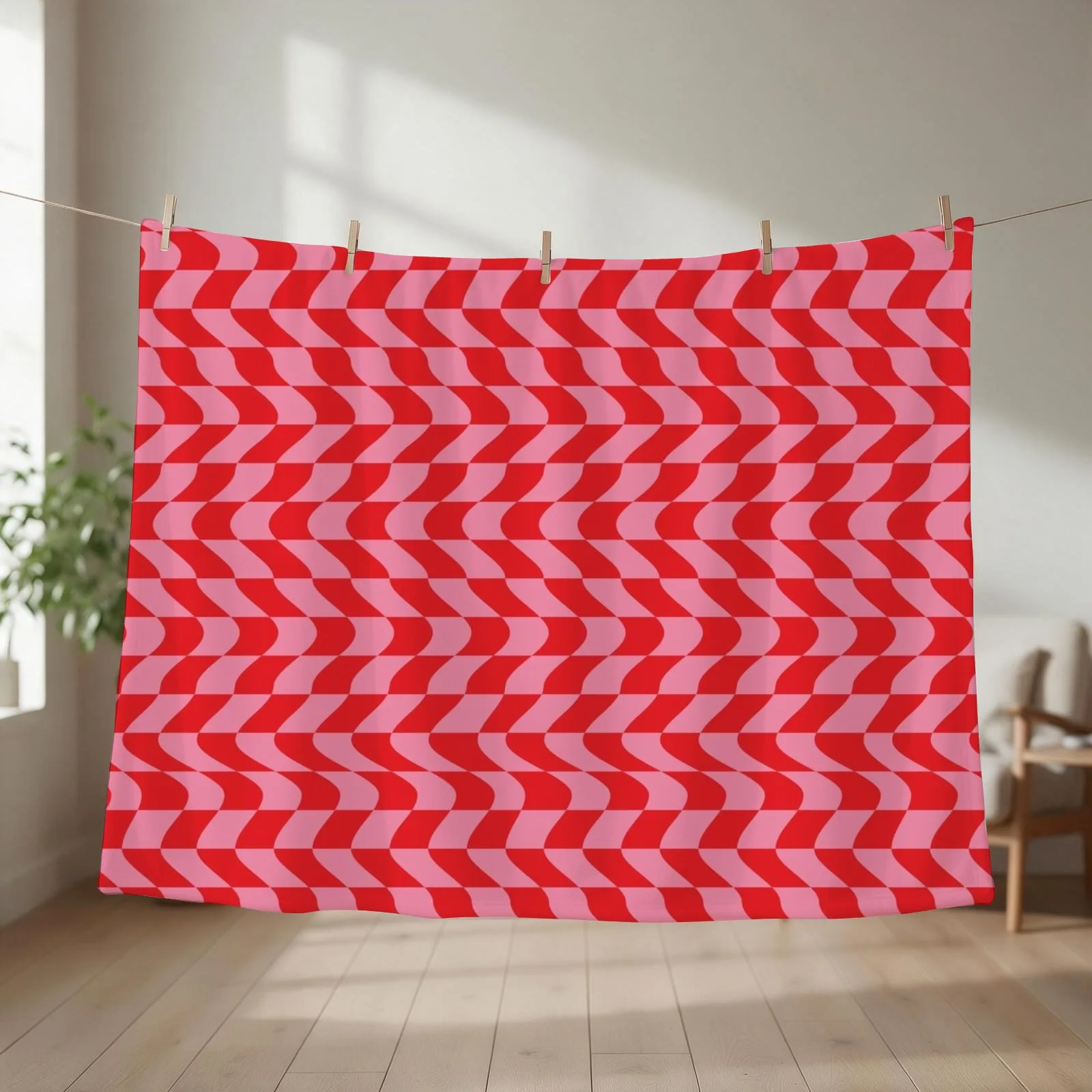 Pink and Red Distorted Checkerboard Throw Blanket couch cozy soft plush fuzzy picnic outdoor blanket