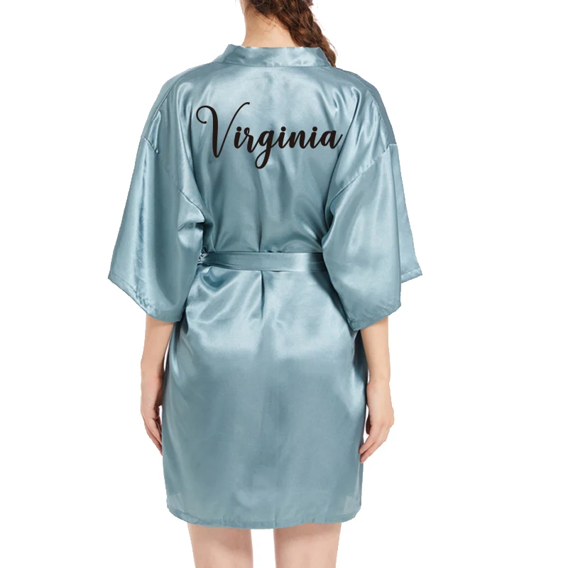 Aangepaste logo bruiloft datum naam badjas kunstzijde bruids gewaad bruid bruidsmeisje bruiloft gewaden vrouw Bachelorette Preparewear