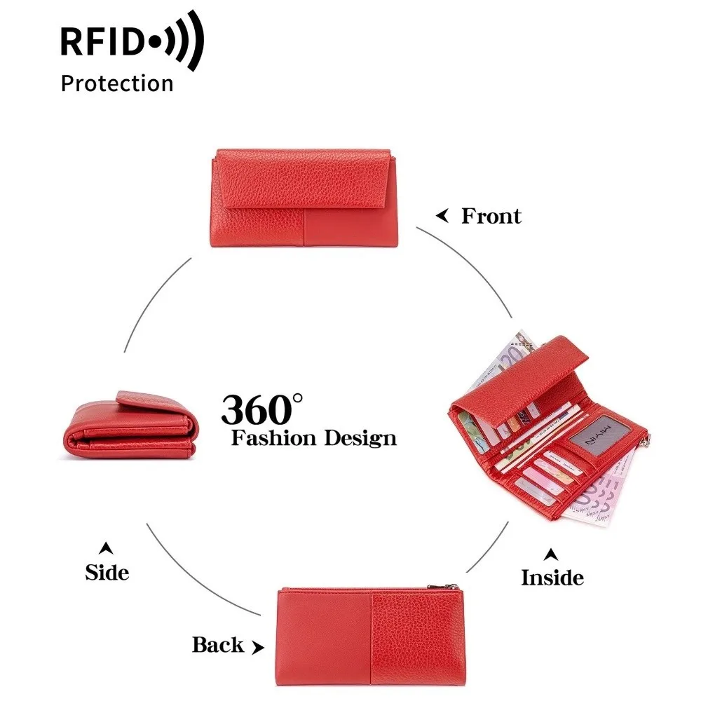 Simple Long Women's Wallet Multi-Pocket RFID Blocking Coin Purse Portable Tri-Fold Wallet For Women