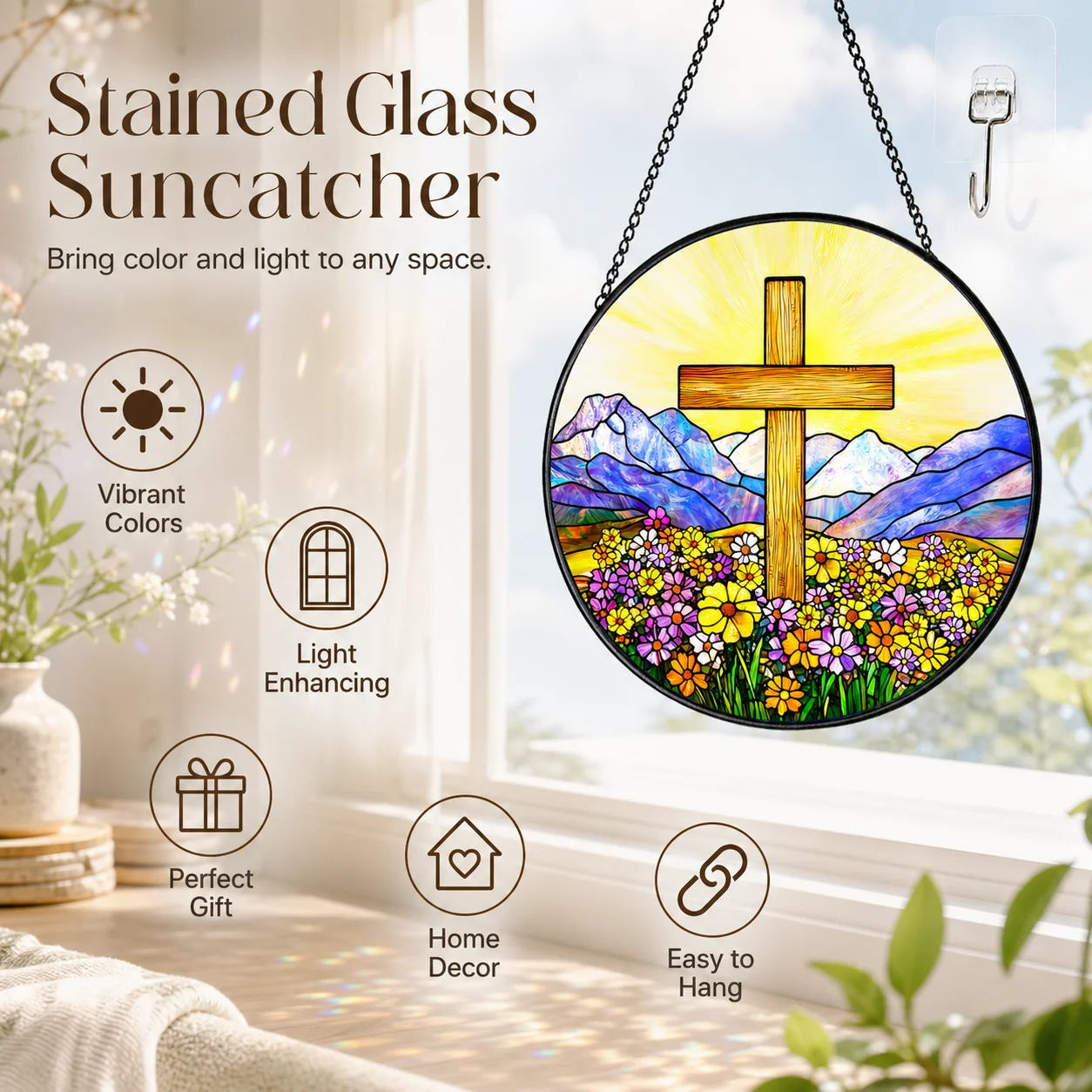 1pc Suncatcher Pendant Colorful Stained Glass Hanging Ornament for Home Window Wall Decor, Homestay Lobby Art Decoration