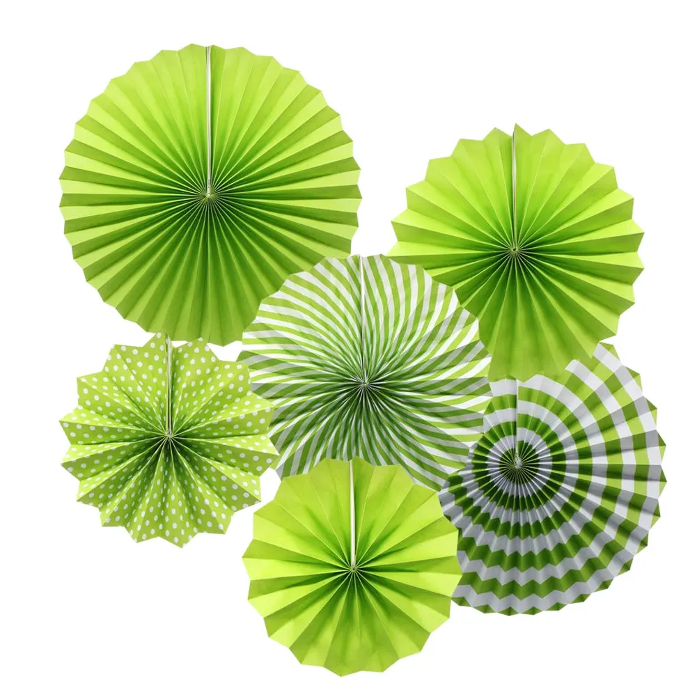 6 Sets Of Single-Layer Circular Handmade Paper Fan Flower Home Wedding Party Decorations In The Green Series