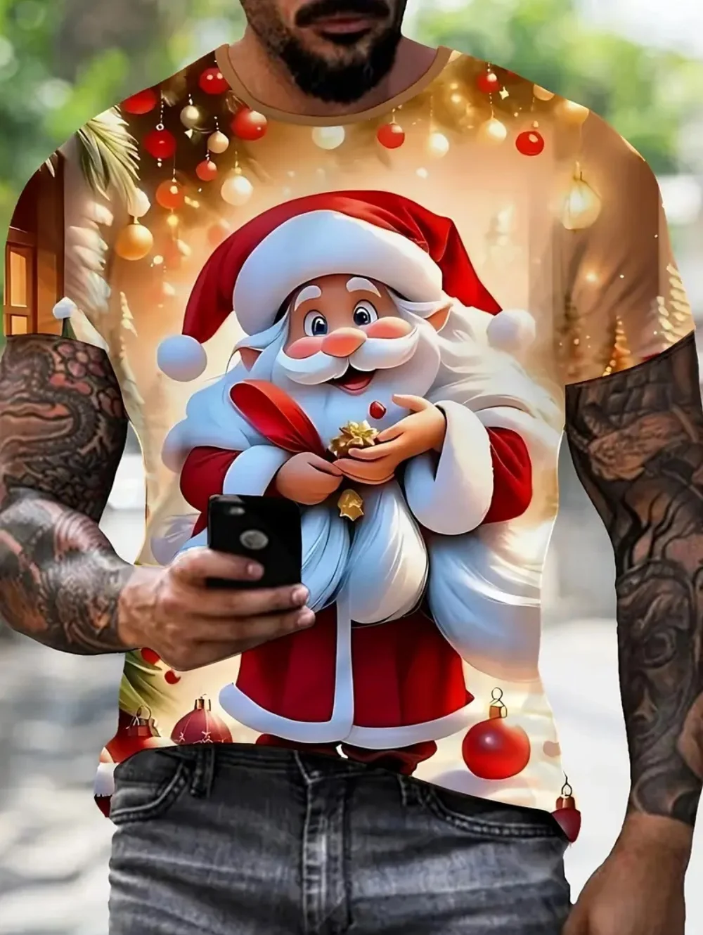 Christmas Men's T-Shirt Cute Santa Claus Pattern Short Sleeve T-Shirt Holiday Fashion Top Tees Casual Comfortable Men's Clothing
