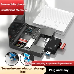 Multi functional six inOneCardReader OTG iPhone Type-C Micro SD CardFlashDrive intelligentStoragecard TF SD CardReaderStorageBox