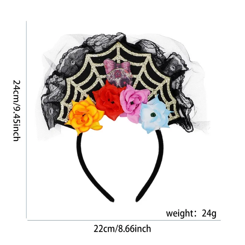 Lace Spider Web Artificial Floral Hair Hoop Trendy Headwear Mexican Day Of The Dead Halloween And Horror Theme Party Dress Up