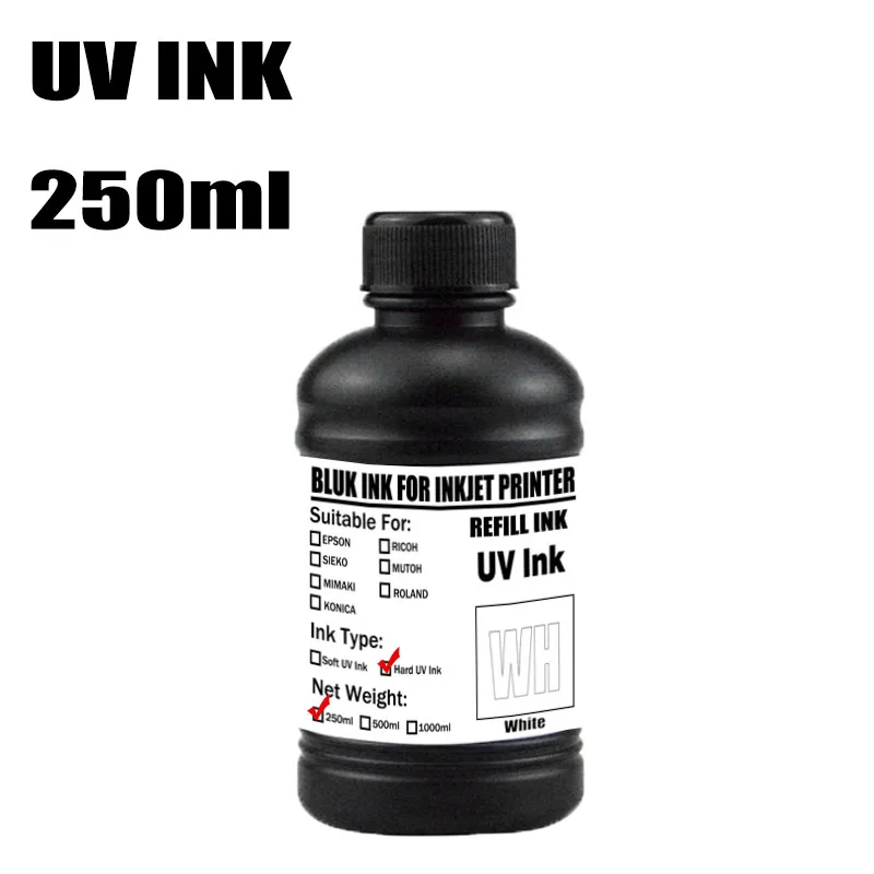 250ML/Botol Tinta UV Hard Tinta UV Soft Tinta UV Putih LED Untuk Printhead Epson DX5 DX7 XP600 TX800 I3200 I1600 R1900 R2000 Rl800 Printer