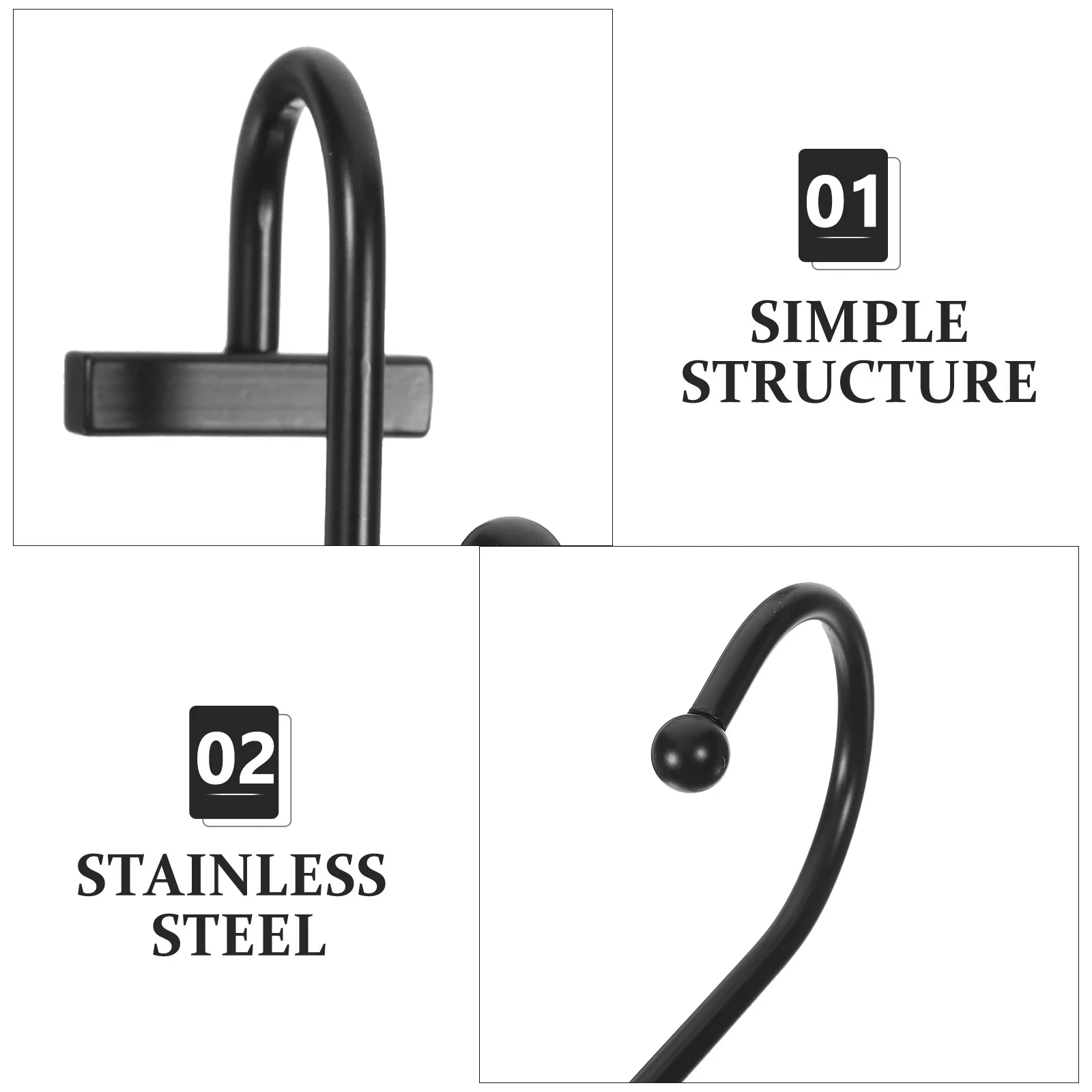 

12Pcs Stainless Steel Curtain Hooks Metal Hangers Strong Smooth Sliding Hooks for Shower Bathroom Bedroom Curtains