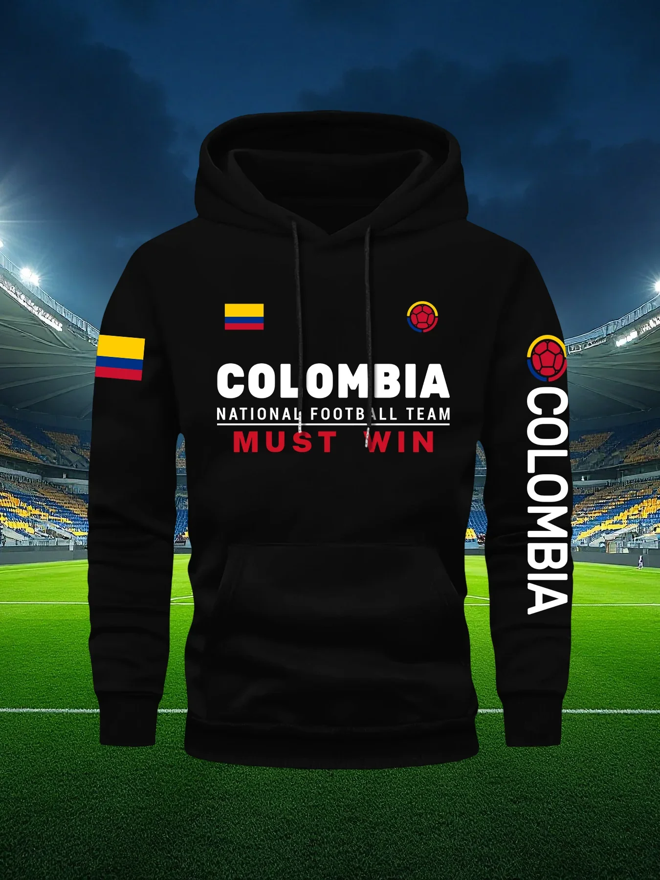 كولومبيا الرجال خمر مقنعين البلوز مع جيب الكنغر - "فريق كولومبيا الوطني لكرة القدم يجب فوز" تصميم الشارع الشهير