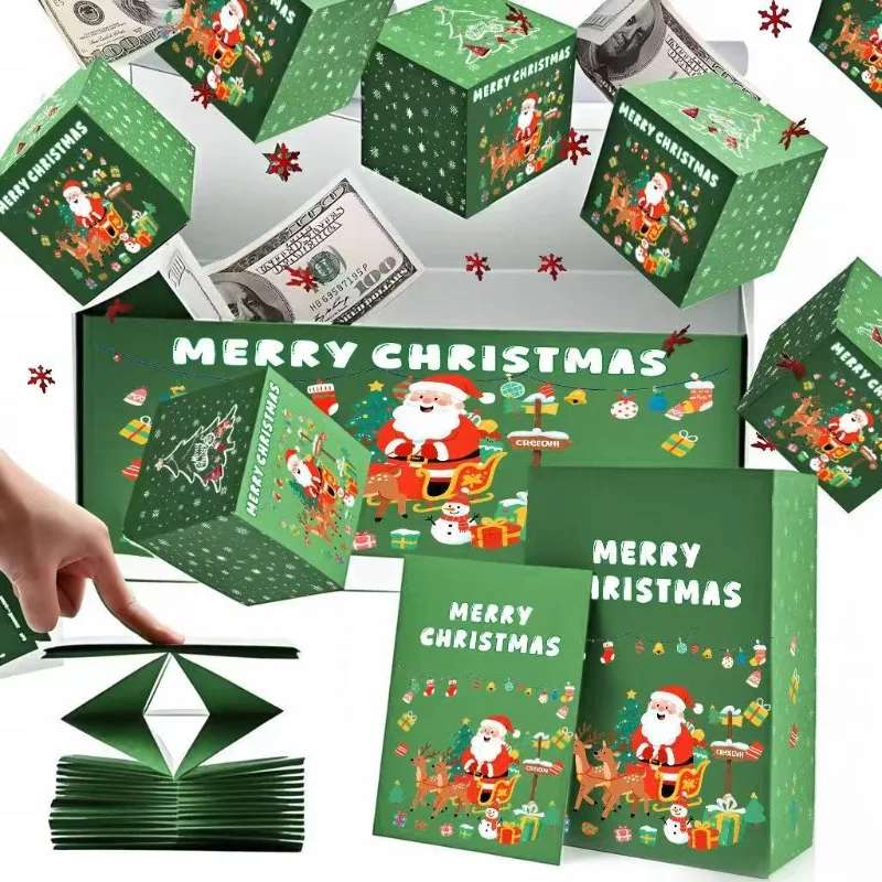 Christmas Surprise Money Pulling Box Diy Folding Paper Boxs Money Pop Up Bounce Boxs Xmas Party Gifts for Kids 2026 Navidad